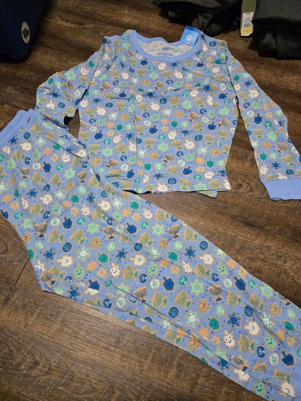 Womens Blue Holiday Star & Menorah Pajama Set - Brand: